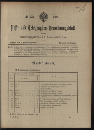 Post- und Telegraphen-Verordnungsblatt für das Verwaltungsgebiet des K.-K. Handelsministeriums 19051212 Seite: 1