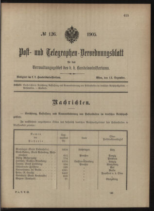 Post- und Telegraphen-Verordnungsblatt für das Verwaltungsgebiet des K.-K. Handelsministeriums 19051213 Seite: 1