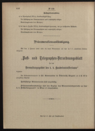 Post- und Telegraphen-Verordnungsblatt für das Verwaltungsgebiet des K.-K. Handelsministeriums 19051213 Seite: 4