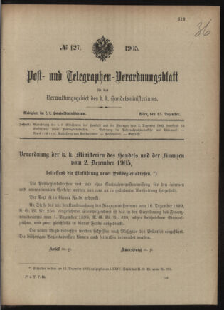 Post- und Telegraphen-Verordnungsblatt für das Verwaltungsgebiet des K.-K. Handelsministeriums 19051215 Seite: 1