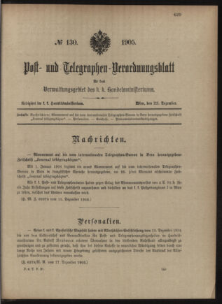 Post- und Telegraphen-Verordnungsblatt für das Verwaltungsgebiet des K.-K. Handelsministeriums 19051223 Seite: 1