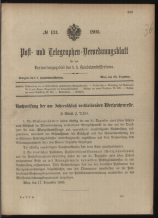 Post- und Telegraphen-Verordnungsblatt für das Verwaltungsgebiet des K.-K. Handelsministeriums