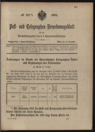 Post- und Telegraphen-Verordnungsblatt für das Verwaltungsgebiet des K.-K. Handelsministeriums 19051230 Seite: 1