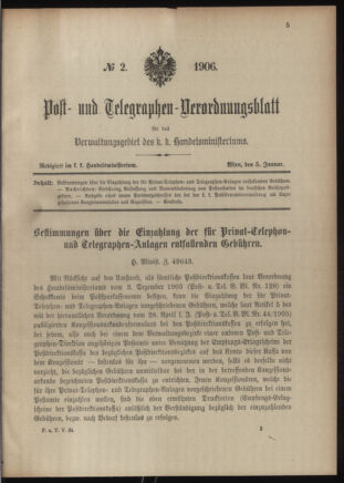 Post- und Telegraphen-Verordnungsblatt für das Verwaltungsgebiet des K.-K. Handelsministeriums 19060105 Seite: 1