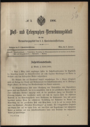 Post- und Telegraphen-Verordnungsblatt für das Verwaltungsgebiet des K.-K. Handelsministeriums 19060109 Seite: 1