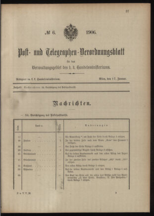 Post- und Telegraphen-Verordnungsblatt für das Verwaltungsgebiet des K.-K. Handelsministeriums 19060117 Seite: 1