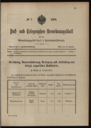 Post- und Telegraphen-Verordnungsblatt für das Verwaltungsgebiet des K.-K. Handelsministeriums 19060118 Seite: 1