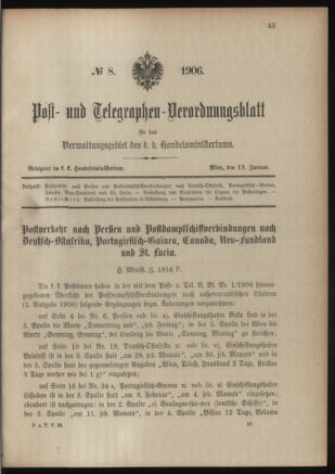 Post- und Telegraphen-Verordnungsblatt für das Verwaltungsgebiet des K.-K. Handelsministeriums 19060119 Seite: 1