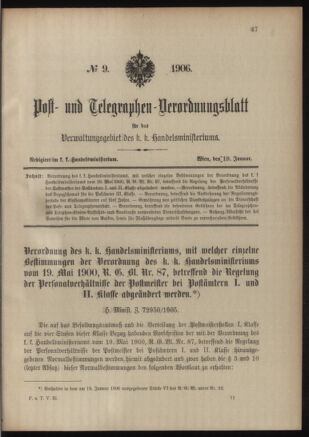 Post- und Telegraphen-Verordnungsblatt für das Verwaltungsgebiet des K.-K. Handelsministeriums 19060119 Seite: 5