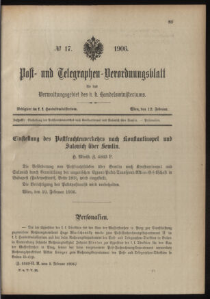 Post- und Telegraphen-Verordnungsblatt für das Verwaltungsgebiet des K.-K. Handelsministeriums