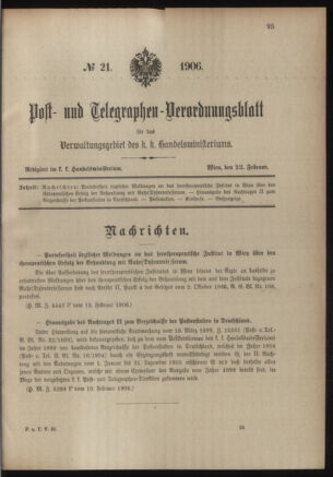 Post- und Telegraphen-Verordnungsblatt für das Verwaltungsgebiet des K.-K. Handelsministeriums 19060223 Seite: 1