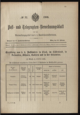 Post- und Telegraphen-Verordnungsblatt für das Verwaltungsgebiet des K.-K. Handelsministeriums