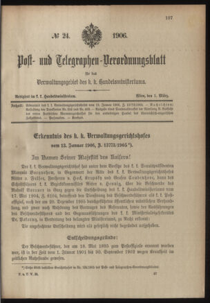 Post- und Telegraphen-Verordnungsblatt für das Verwaltungsgebiet des K.-K. Handelsministeriums 19060301 Seite: 1