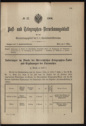 Post- und Telegraphen-Verordnungsblatt für das Verwaltungsgebiet des K.-K. Handelsministeriums 19060309 Seite: 1