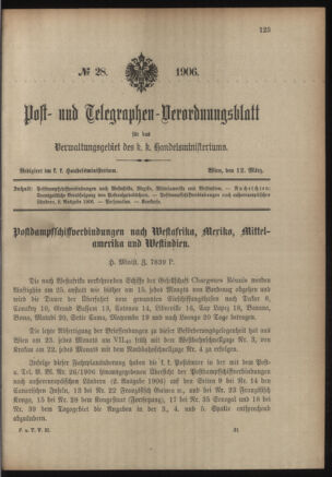 Post- und Telegraphen-Verordnungsblatt für das Verwaltungsgebiet des K.-K. Handelsministeriums 19060312 Seite: 1