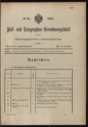 Post- und Telegraphen-Verordnungsblatt für das Verwaltungsgebiet des K.-K. Handelsministeriums 19060326 Seite: 1