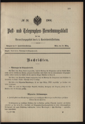 Post- und Telegraphen-Verordnungsblatt für das Verwaltungsgebiet des K.-K. Handelsministeriums 19060330 Seite: 1