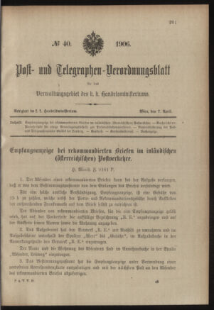 Post- und Telegraphen-Verordnungsblatt für das Verwaltungsgebiet des K.-K. Handelsministeriums