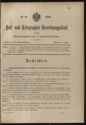 Post- und Telegraphen-Verordnungsblatt für das Verwaltungsgebiet des K.-K. Handelsministeriums