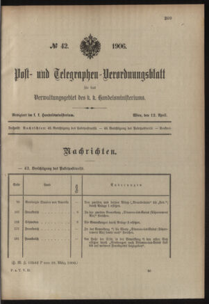 Post- und Telegraphen-Verordnungsblatt für das Verwaltungsgebiet des K.-K. Handelsministeriums 19060412 Seite: 1