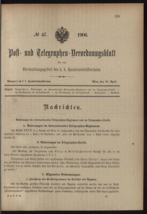 Post- und Telegraphen-Verordnungsblatt für das Verwaltungsgebiet des K.-K. Handelsministeriums