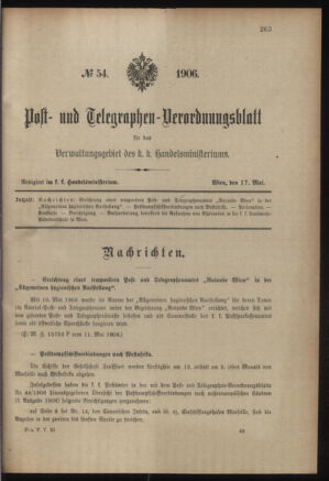 Post- und Telegraphen-Verordnungsblatt für das Verwaltungsgebiet des K.-K. Handelsministeriums 19060508 Seite: 13