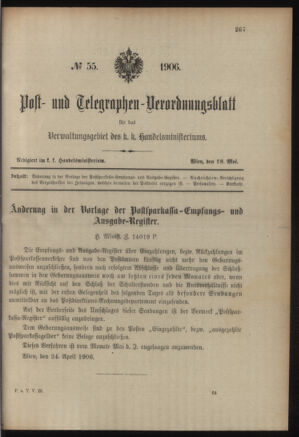 Post- und Telegraphen-Verordnungsblatt für das Verwaltungsgebiet des K.-K. Handelsministeriums 19060508 Seite: 17