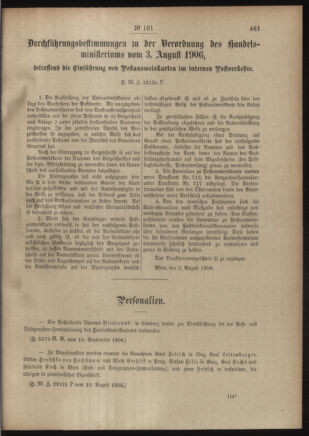 Post- und Telegraphen-Verordnungsblatt für das Verwaltungsgebiet des K.-K. Handelsministeriums 19060508 Seite: 287