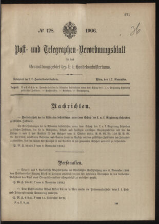 Post- und Telegraphen-Verordnungsblatt für das Verwaltungsgebiet des K.-K. Handelsministeriums 19060508 Seite: 425