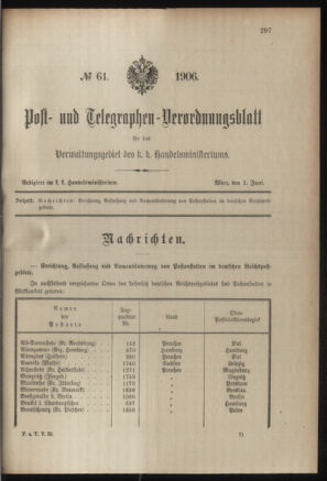 Post- und Telegraphen-Verordnungsblatt für das Verwaltungsgebiet des K.-K. Handelsministeriums 19060508 Seite: 47