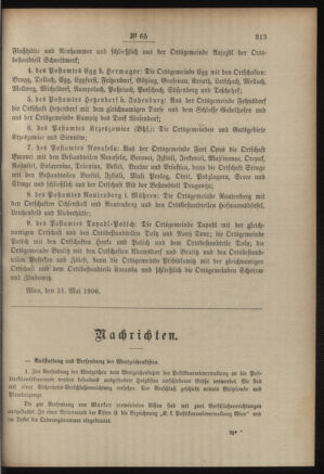 Post- und Telegraphen-Verordnungsblatt für das Verwaltungsgebiet des K.-K. Handelsministeriums 19060508 Seite: 63