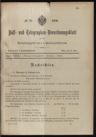 Post- und Telegraphen-Verordnungsblatt für das Verwaltungsgebiet des K.-K. Handelsministeriums 19060508 Seite: 93