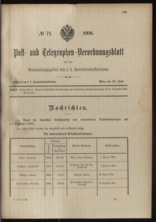 Post- und Telegraphen-Verordnungsblatt für das Verwaltungsgebiet des K.-K. Handelsministeriums 19060508 Seite: 97