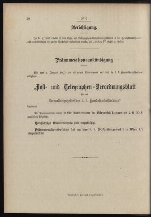 Post- und Telegraphen-Verordnungsblatt für das Verwaltungsgebiet des K.-K. Handelsministeriums 19070118 Seite: 4