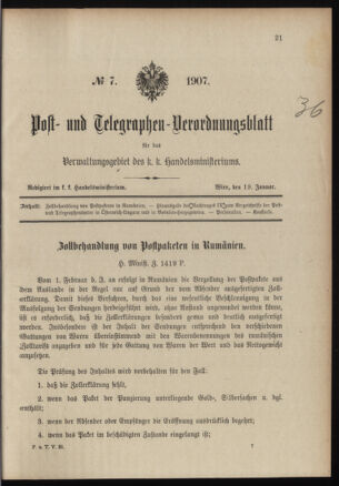 Post- und Telegraphen-Verordnungsblatt für das Verwaltungsgebiet des K.-K. Handelsministeriums