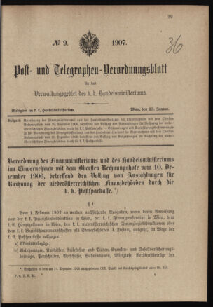 Post- und Telegraphen-Verordnungsblatt für das Verwaltungsgebiet des K.-K. Handelsministeriums 19070123 Seite: 1