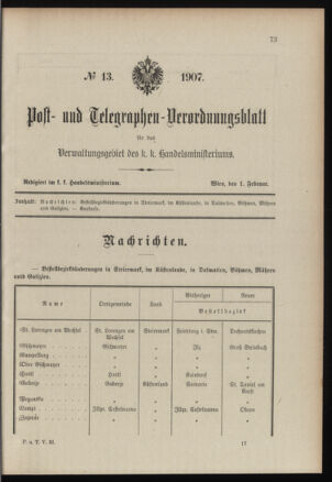 Post- und Telegraphen-Verordnungsblatt für das Verwaltungsgebiet des K.-K. Handelsministeriums 19070201 Seite: 1