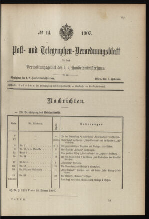 Post- und Telegraphen-Verordnungsblatt für das Verwaltungsgebiet des K.-K. Handelsministeriums