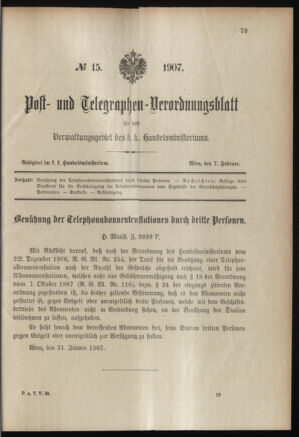 Post- und Telegraphen-Verordnungsblatt für das Verwaltungsgebiet des K.-K. Handelsministeriums 19070207 Seite: 1