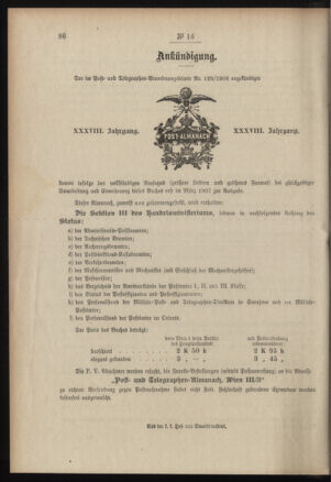 Post- und Telegraphen-Verordnungsblatt für das Verwaltungsgebiet des K.-K. Handelsministeriums 19070208 Seite: 4