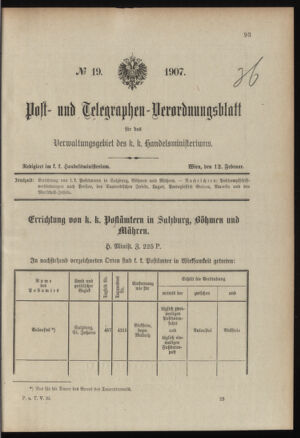 Post- und Telegraphen-Verordnungsblatt für das Verwaltungsgebiet des K.-K. Handelsministeriums 19070212 Seite: 1