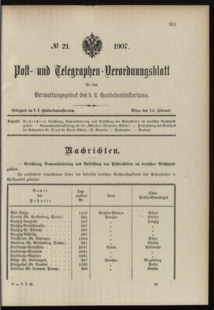 Post- und Telegraphen-Verordnungsblatt für das Verwaltungsgebiet des K.-K. Handelsministeriums