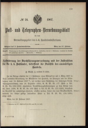 Post- und Telegraphen-Verordnungsblatt für das Verwaltungsgebiet des K.-K. Handelsministeriums 19070227 Seite: 1