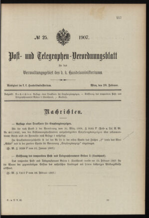 Post- und Telegraphen-Verordnungsblatt für das Verwaltungsgebiet des K.-K. Handelsministeriums