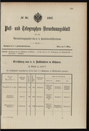 Post- und Telegraphen-Verordnungsblatt für das Verwaltungsgebiet des K.-K. Handelsministeriums 19070309 Seite: 1