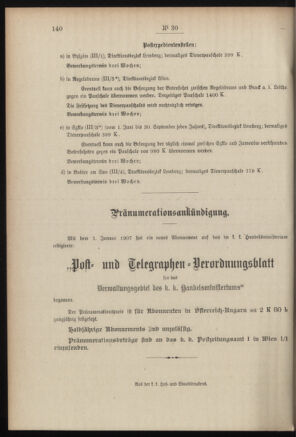 Post- und Telegraphen-Verordnungsblatt für das Verwaltungsgebiet des K.-K. Handelsministeriums 19070309 Seite: 6