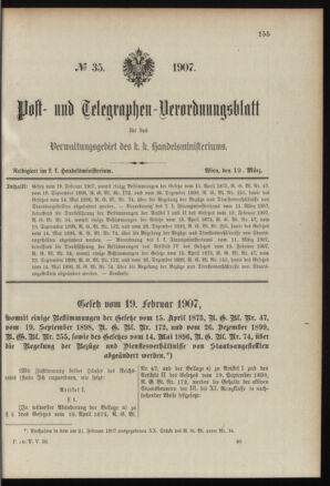 Post- und Telegraphen-Verordnungsblatt für das Verwaltungsgebiet des K.-K. Handelsministeriums 19070319 Seite: 5