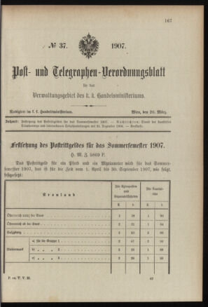 Post- und Telegraphen-Verordnungsblatt für das Verwaltungsgebiet des K.-K. Handelsministeriums 19070326 Seite: 1