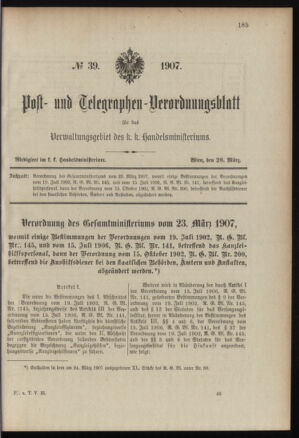 Post- und Telegraphen-Verordnungsblatt für das Verwaltungsgebiet des K.-K. Handelsministeriums