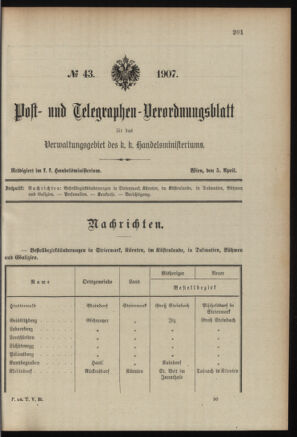 Post- und Telegraphen-Verordnungsblatt für das Verwaltungsgebiet des K.-K. Handelsministeriums